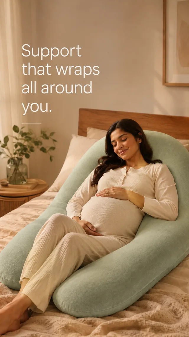 Someone resting against the pregnancy pillow. Support that wraps all around you.